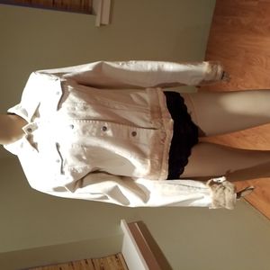 Ice Jeans Cream Jean Jacket With Calf Hair Trim Size 42